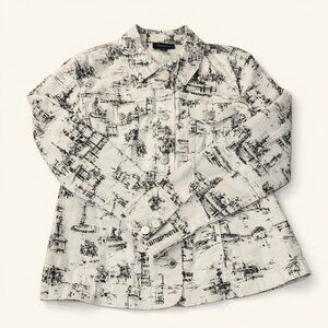 Charter Club Black White Scenic Print Button Front Jacket Size Medium